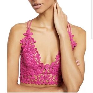 Free People Pink Crochet Floral Crop Top